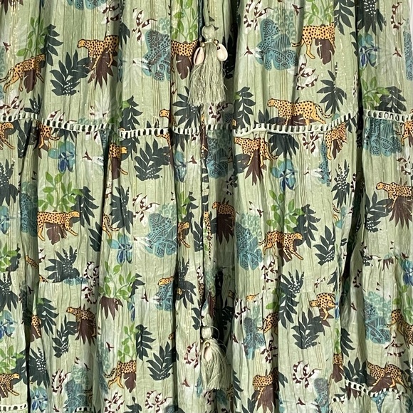 Laraethnics l Cheetah Print Skirt Elastic Waist Tassel Tiered Skirt 35761 - Picture 4 of 14